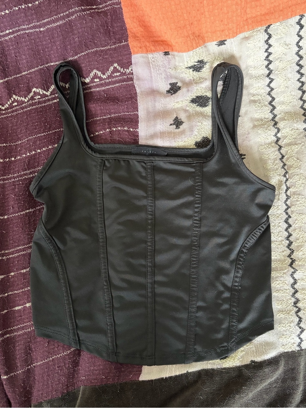 Black Tank Top with Corset Seams
